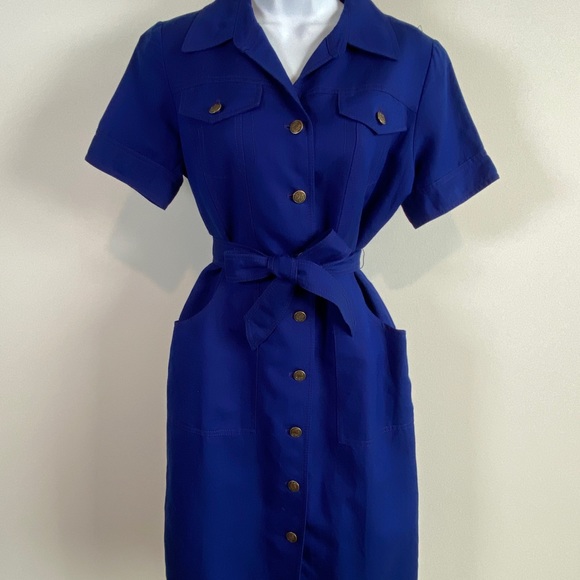 Cobalt Blue Belted Button Down Sheath Dress by Kasper Size 4 - Picture 6 of 14